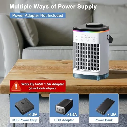 Portable Air Conditioners, Cooling fan Mini Air Conditioner Portable, 4 Wind Speed & 7 LED Light, 2 Cool Air Spray & 2-8H Timer, Personal Air Conditioner Evaporative Air Cooler for Room/Office