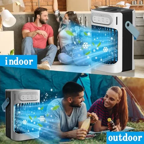 Portable Air Conditioners,charmega Personal Air Conditioners,Portable AC 3in1 Air Cooler with 900ML Water Tank 3 Cool Mist,3 Wind Speed,7 LED Lights,2-8H Timer Air Conditioner Portable for Room,Office