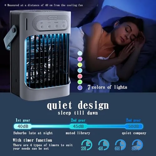 Portable Air Conditioners,charmega Personal Air Conditioners,Portable AC 3in1 Air Cooler with 900ML Water Tank 3 Cool Mist,3 Wind Speed,7 LED Lights,2-8H Timer Air Conditioner Portable for Room,Office