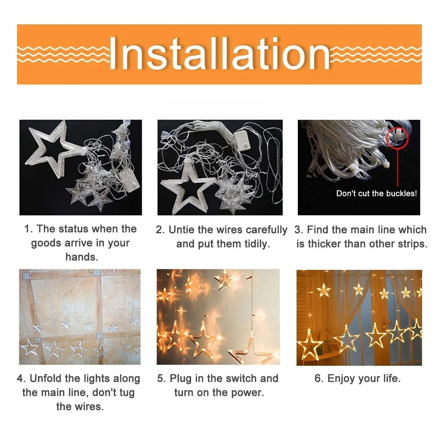 Quntis 138 LED 12-Star Connectable 6.5ft Curtain Xmas Lights – 8 Flashing Modes, Warm White Holiday Decor for Christmas & Festive Lighting