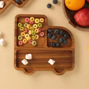 Serving Platter | Premium Teak Wood | 3 Sections | 9" |Truck Shape Smart Design