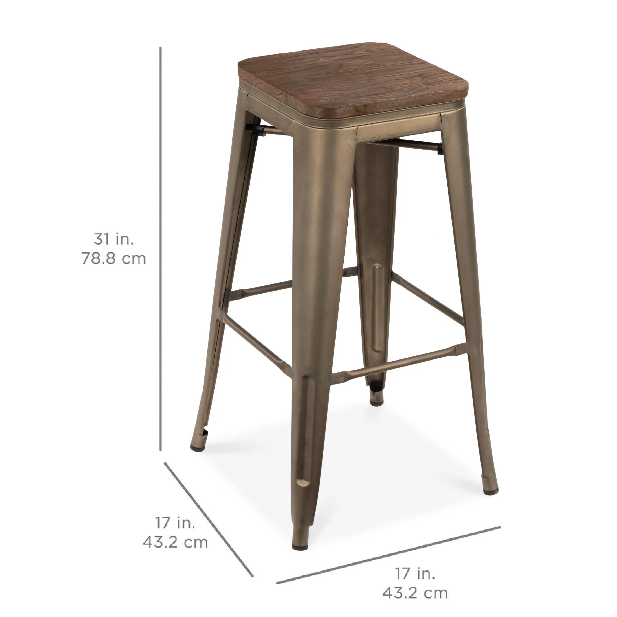 Set of 4 Industrial Steel Backless Bar Height Stools w/ Wooden Seats - 30in