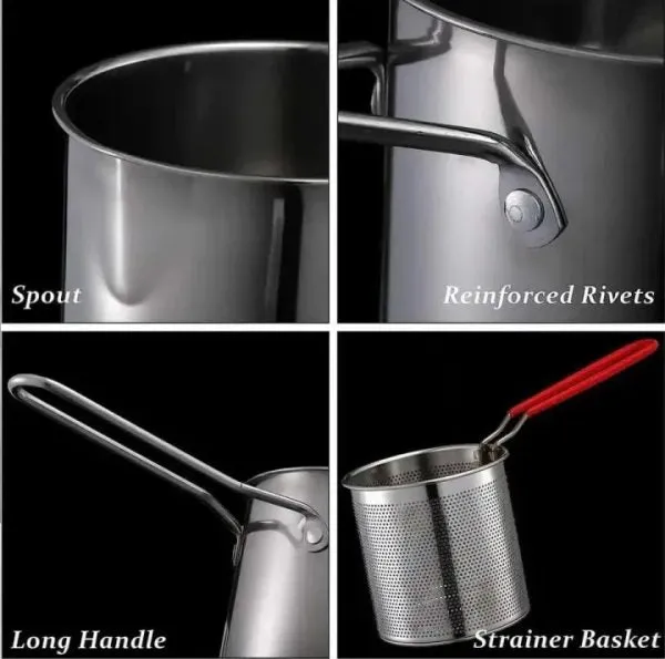 Stainless Steel Deep Fryer Frying Pot With Strainer 12ml Capacity