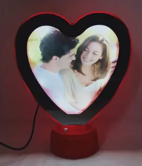Surprise Wrap Personalized Customize Magic Mirror Cum Photo Heart Shape Tabletop Frame with LED Light (White)