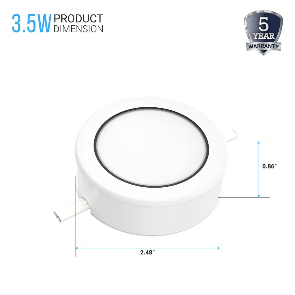 Swivel LED Puck Lights Kit with ETL List, Recessed or Surface Mount Design, CRI90, 3-Piece Kit With 12V Adaptor & Touch Dimmer, Linkable, 3x3.5 Watts, 750 Lumens, White