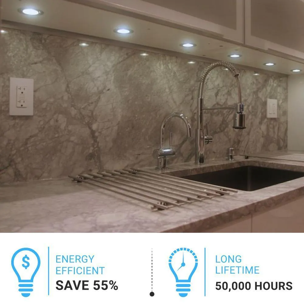 Swivel LED Puck Lights Kit with ETL List, Recessed or Surface Mount Design, CRI90, 3-Piece Kit With 12V Adaptor & Touch Dimmer, Linkable, 3x3.5 Watts, 750 Lumens, White