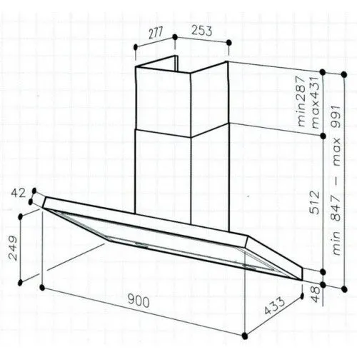 Tecno 90cm High Line Chimney with Advanced Sensor Control KASC 9997