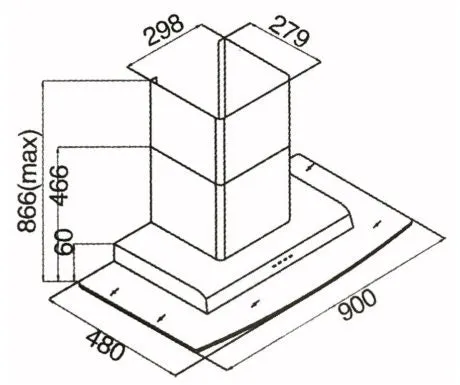 Tecno 90cm High Line Glass Chimney Hood KA 9808