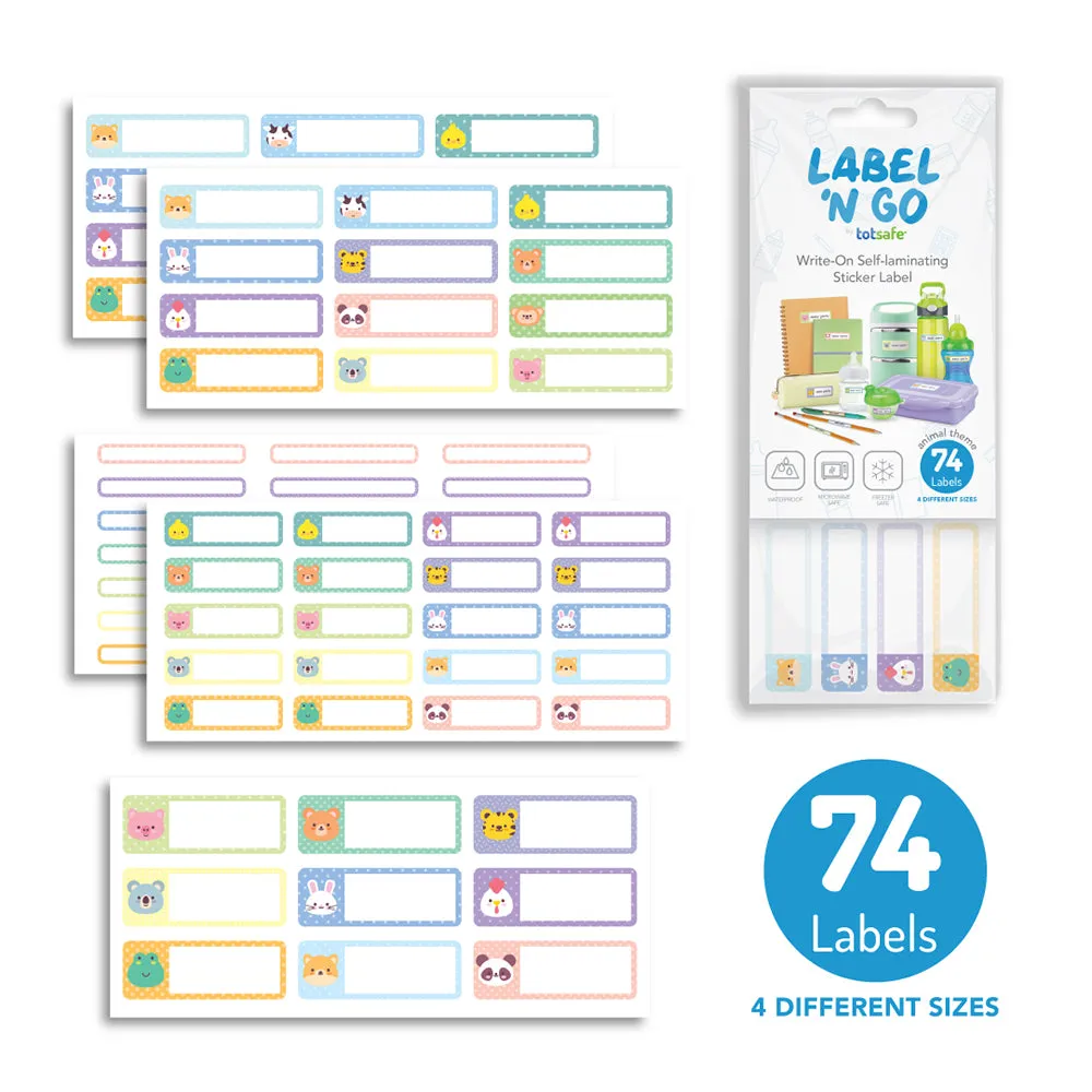Totsafe Label N Go Write-On Self Laminating Stickers: Animal Theme