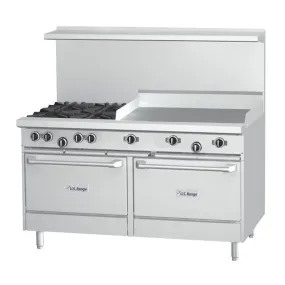 US Range U60-2G48RS 60" Natural Gas 4-Burner Range With Right Hand 48" Griddle, 1 Standard Oven and 1 Storage Base - 174,000 BTU