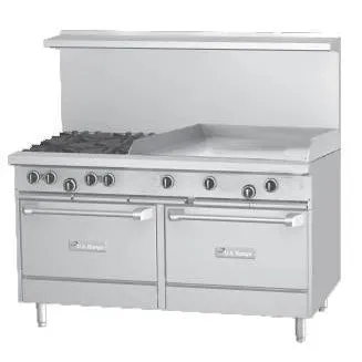 US Range U60-4G36RR 60" Natural Gas 4-Burner Range With Right Hand 36" Griddle, 2 Standard Ovens - 258,000 BTU