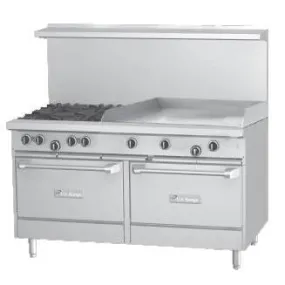 US Range U60-4G36RR 60" Natural Gas 4-Burner Range With Right Hand 36" Griddle, 2 Standard Ovens - 258,000 BTU