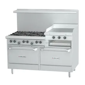 US Range U60-6R24RR 60" Natural Gas 6-Burner Range With Right Hand 24" Griddle/Broiler and 2 Standard Ovens - 301,000 BTU