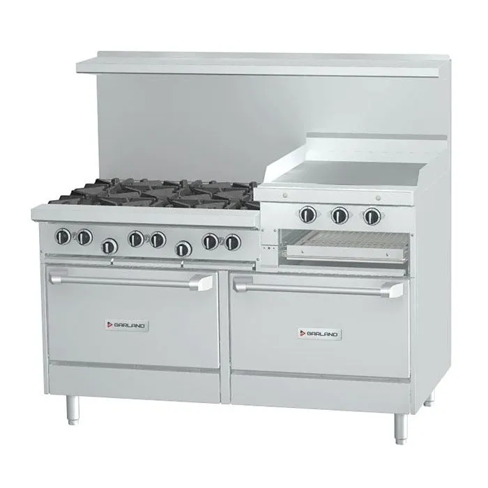 US Range U60-6R24RR 60" Natural Gas 6-Burner Range With Right Hand 24" Griddle/Broiler and 2 Standard Ovens - 301,000 BTU