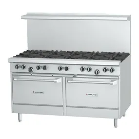 US Range U60-8G12RR Natural Gas 8-Burner 60" Range With Right Hand 12" Griddle and w/2 Standard Ovens - 350,000 BTU