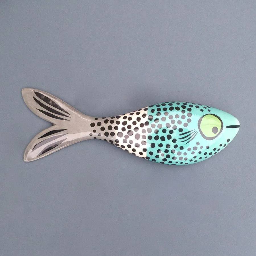 Wall-Mounted Fish Ornament in Blue with Spots