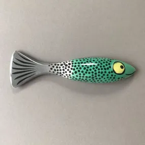 Wall-Mounted Slim Fish Ornament in Green with Spots