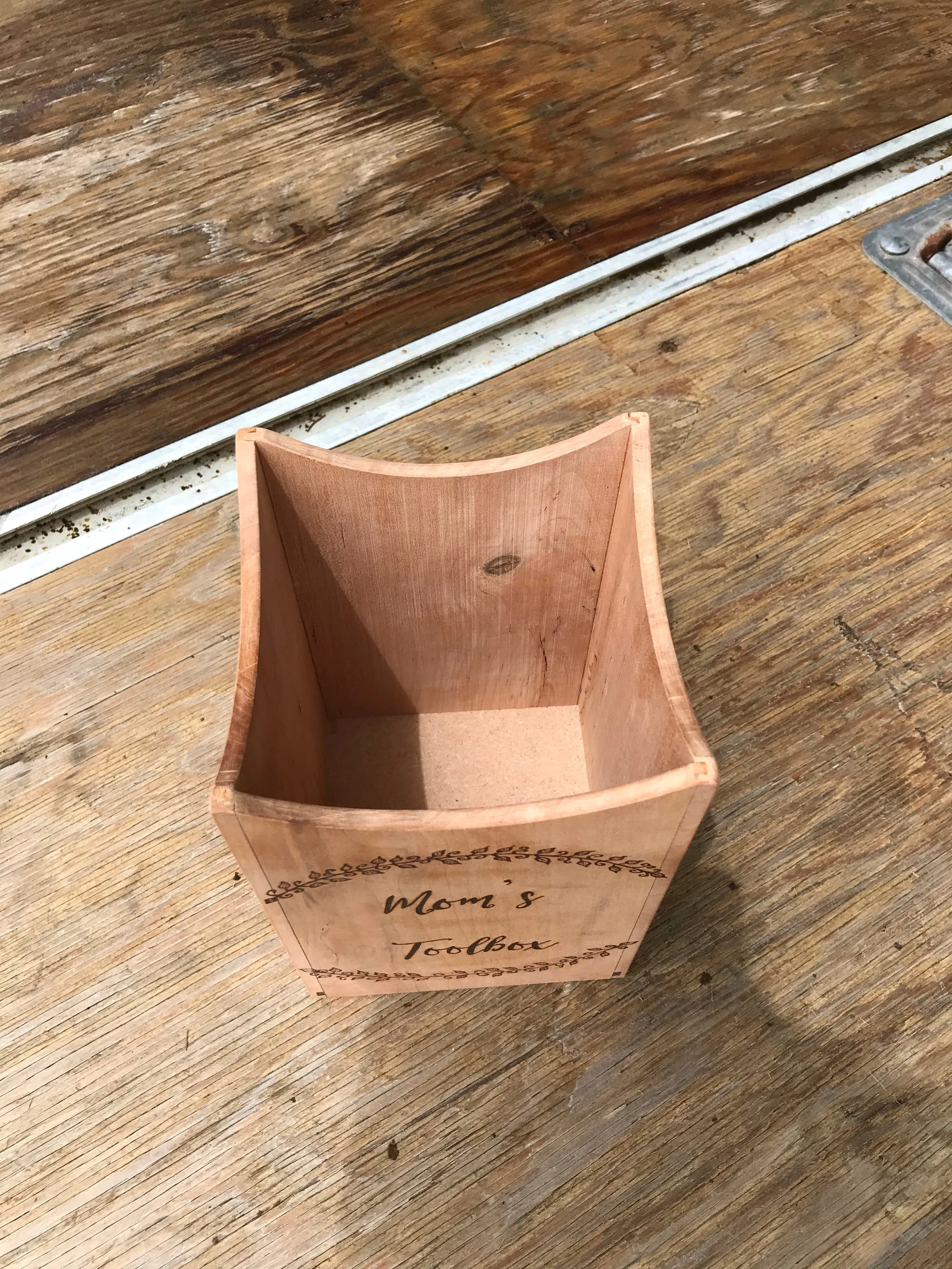Wood Utensil Holder with Wood Burned Designs:  Mom's Toolbox