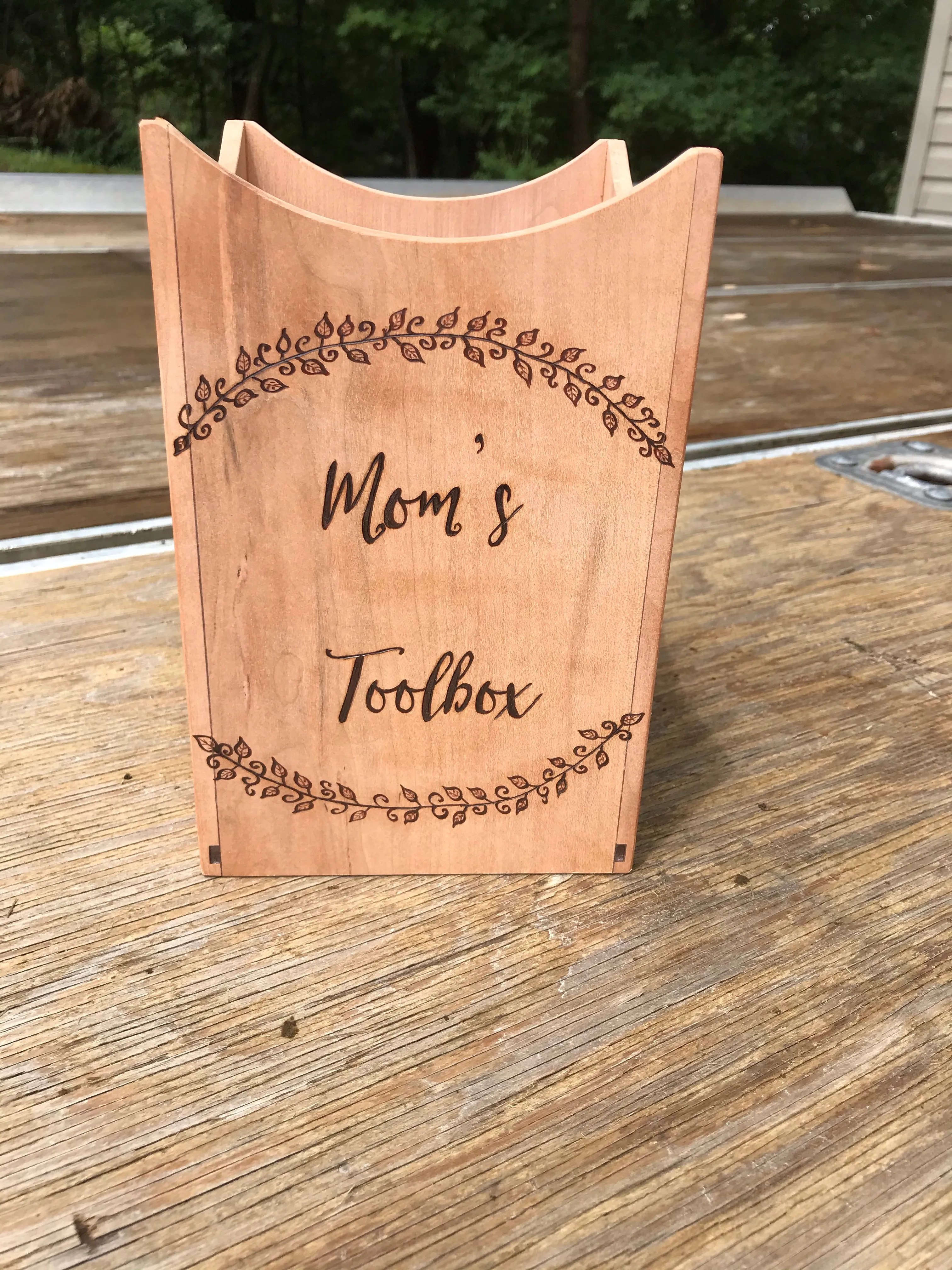Wood Utensil Holder with Wood Burned Designs:  Mom's Toolbox