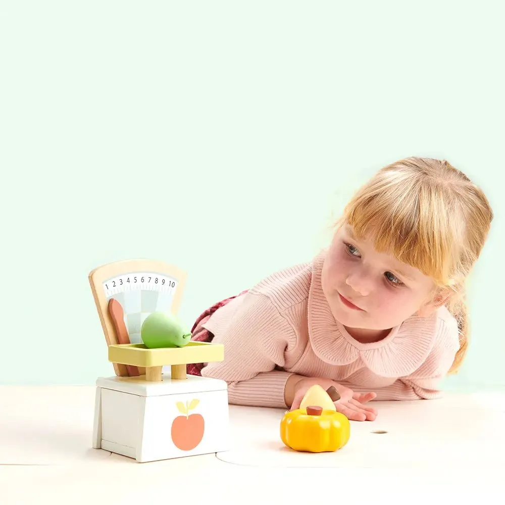 Wooden Market Scales Play Food