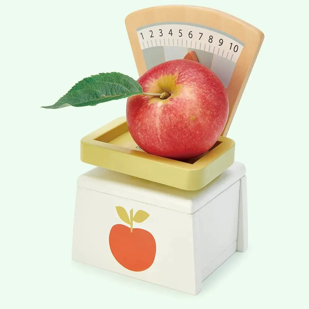 Wooden Market Scales Play Food