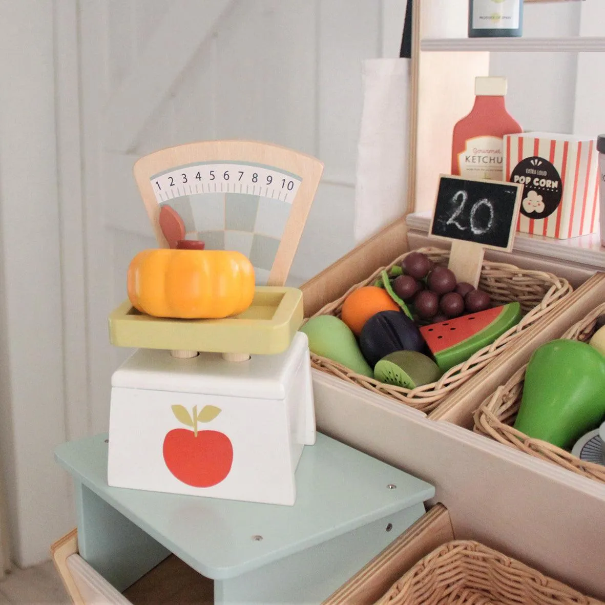 Wooden Market Scales Play Food