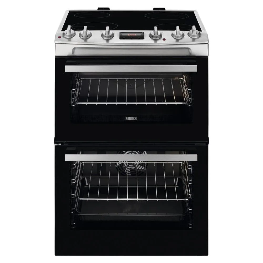 Zanussi 60cm Freestanding Double Oven Cooker With Ceramic Hob - Stainless Steel | ZCV66250XA