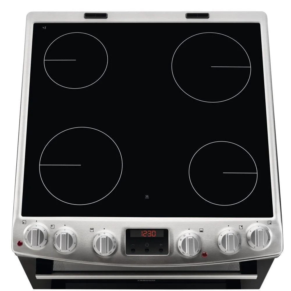Zanussi 60cm Freestanding Double Oven Cooker With Ceramic Hob - Stainless Steel | ZCV66250XA
